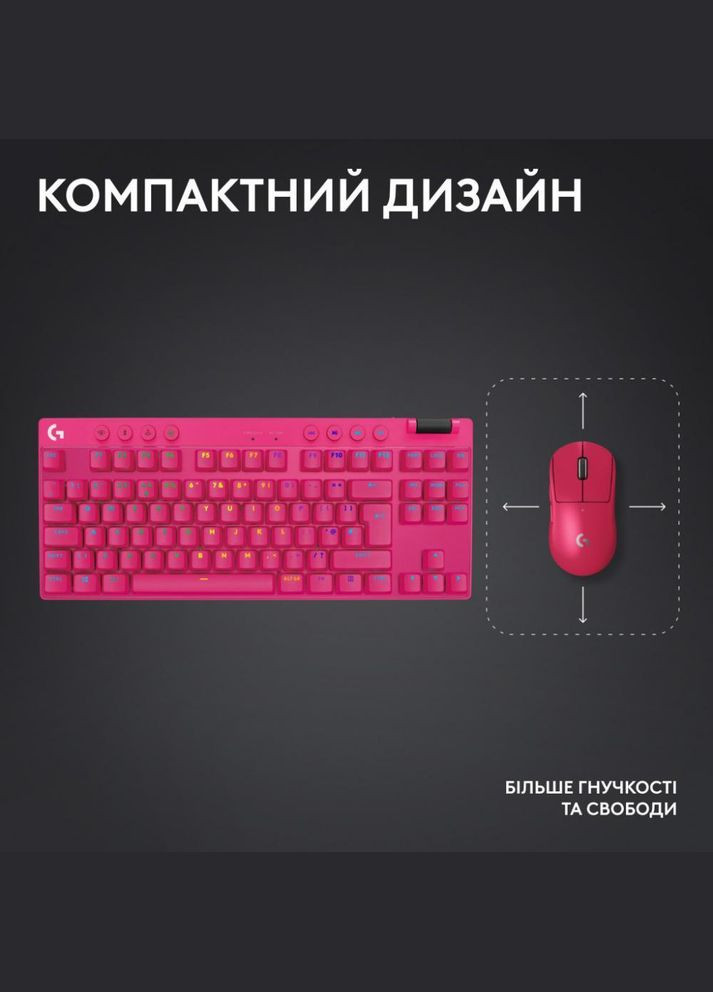 Клавіатура G Pro X TKL Lightspeed Tactile Magenta (920-012159) Logitech (319534547)