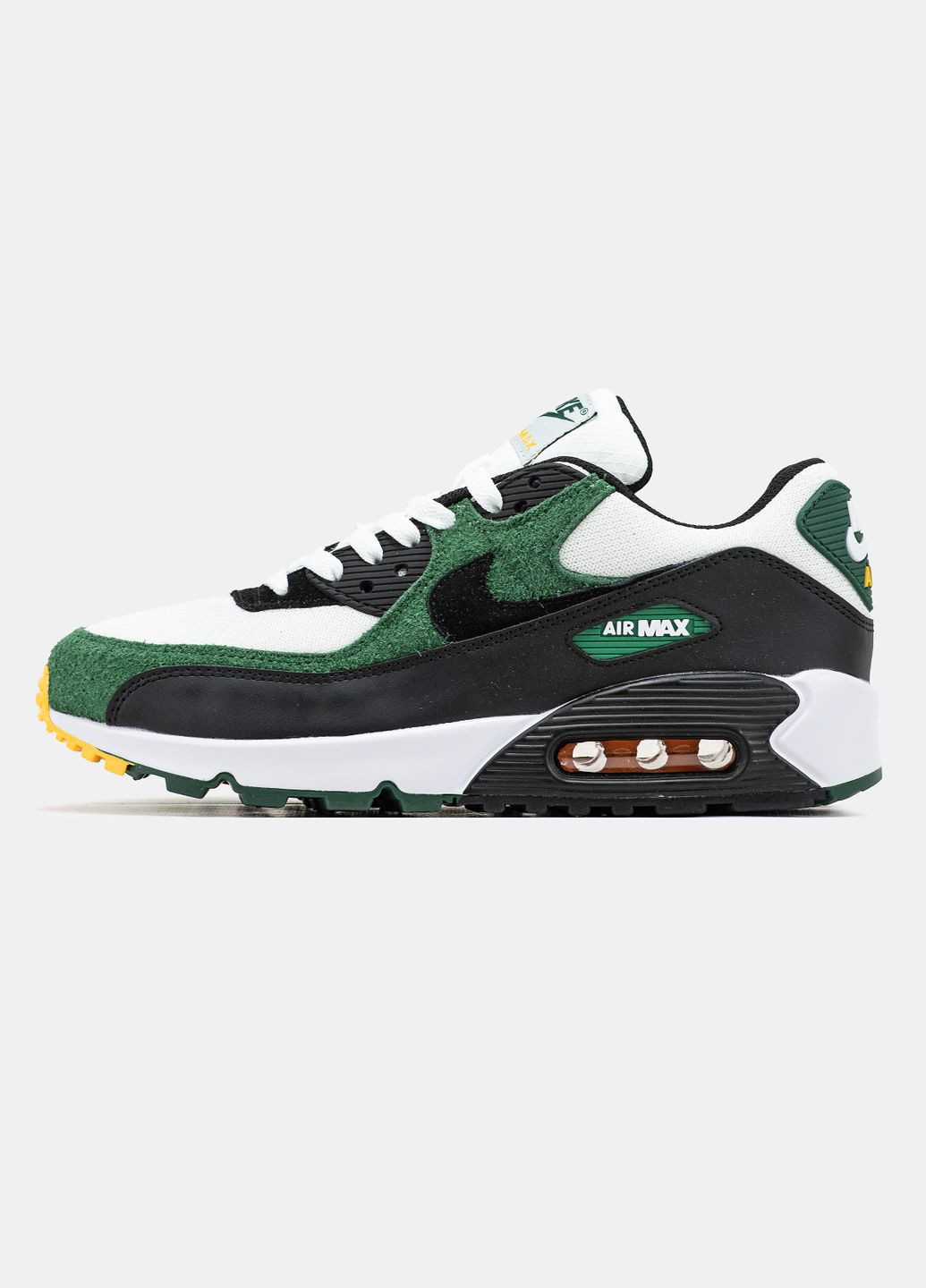 Белые демисезонные кроссовки мужские nike air max 90 white green black | найк аир макс 90 белые зеленые черные No Brand
