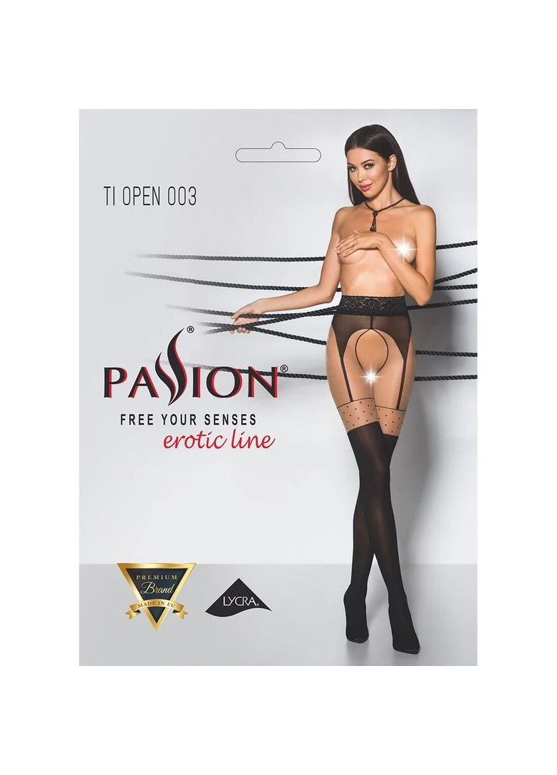 Еротичні колготки TIOPEN 003 3/4 (20/40 den), nero, імітація панчох і пояса Passion (370777294)