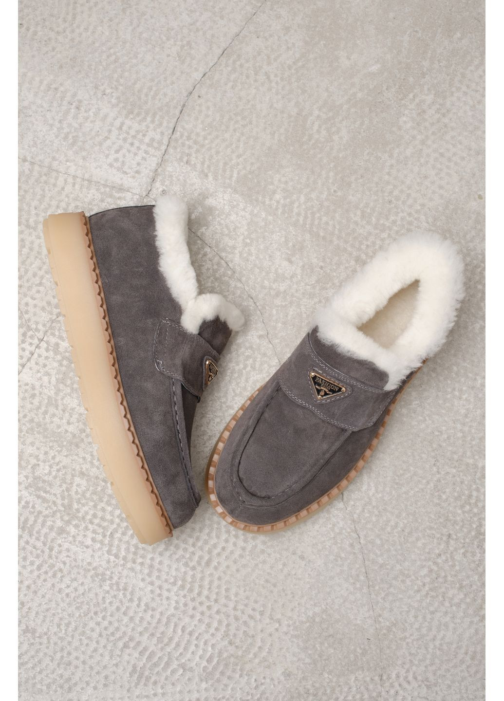 Hengji Женские зимние лоферы из натуральной тёмно-серой замши с мехом внутри, удобная тёплая обувь на каждый день лоферы темно-серый з натуральная замша, китай — зима (363058316)