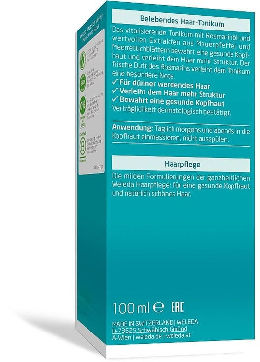 Тоник-стимулятор при потере волос с экстрактом розмарина Revitalising Hair Tonic With Rosemary 100ml (62875-31015375) Weleda (368642144)