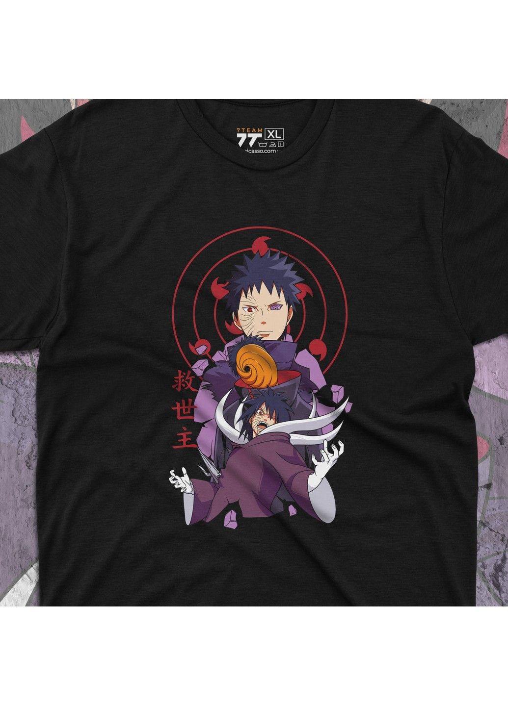 Черная футболка c принтом наруто - обито учиха 2 No Brand