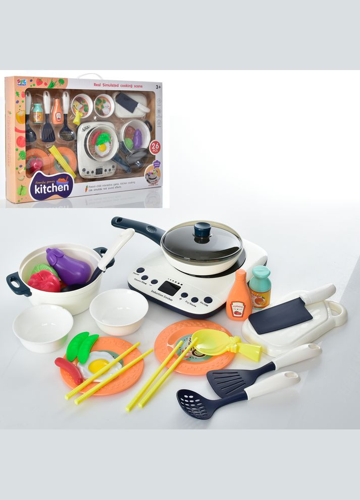 Дитячий ігровий набір посуду 16858 26 предметів плита пар, кухонний набір, продукти, музика, світло Fun Game (327216214)