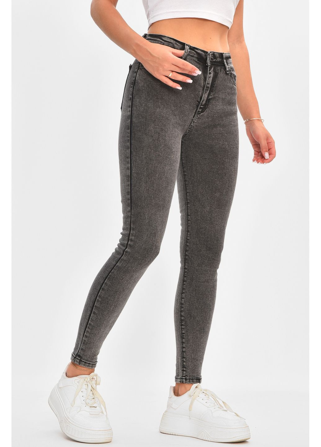 Джинсы женские скинни серого цвета Let's Shop - (358058515)