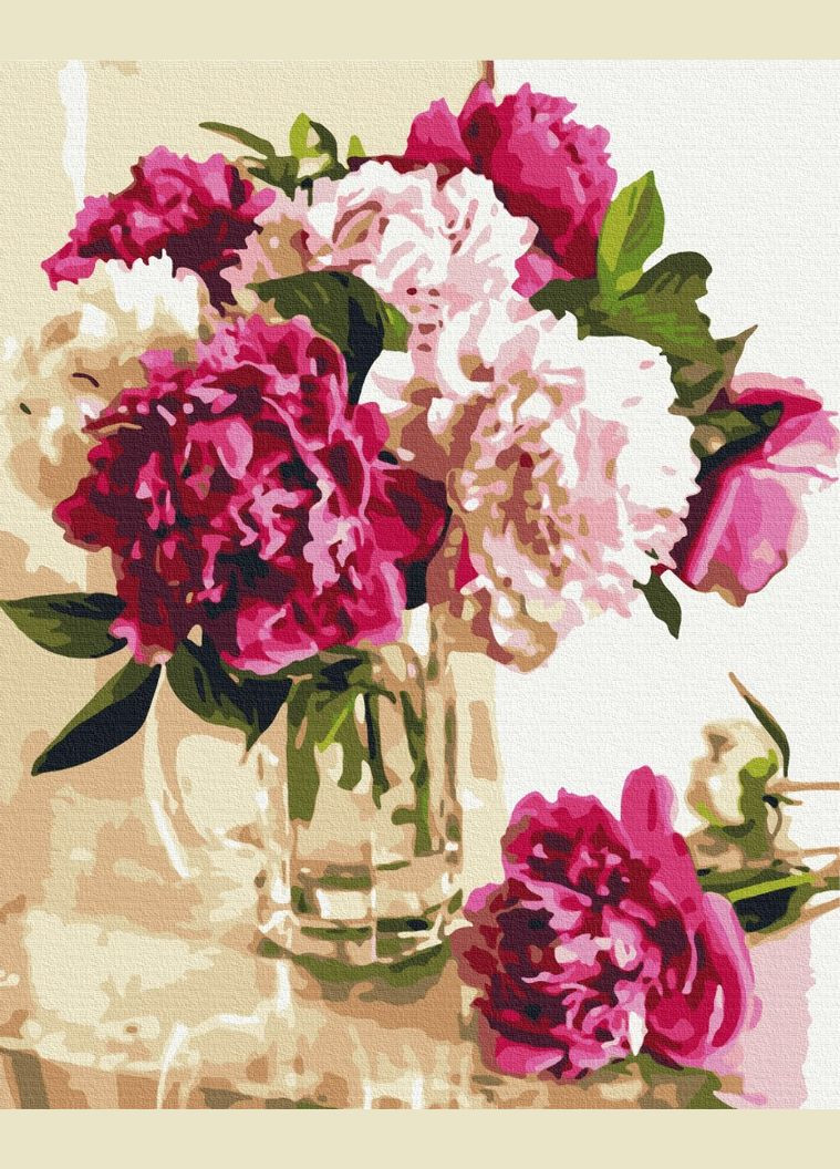 Картина за номерами "Ніжні піони в скляній вазі" 40х50 см Brushme (365778716)