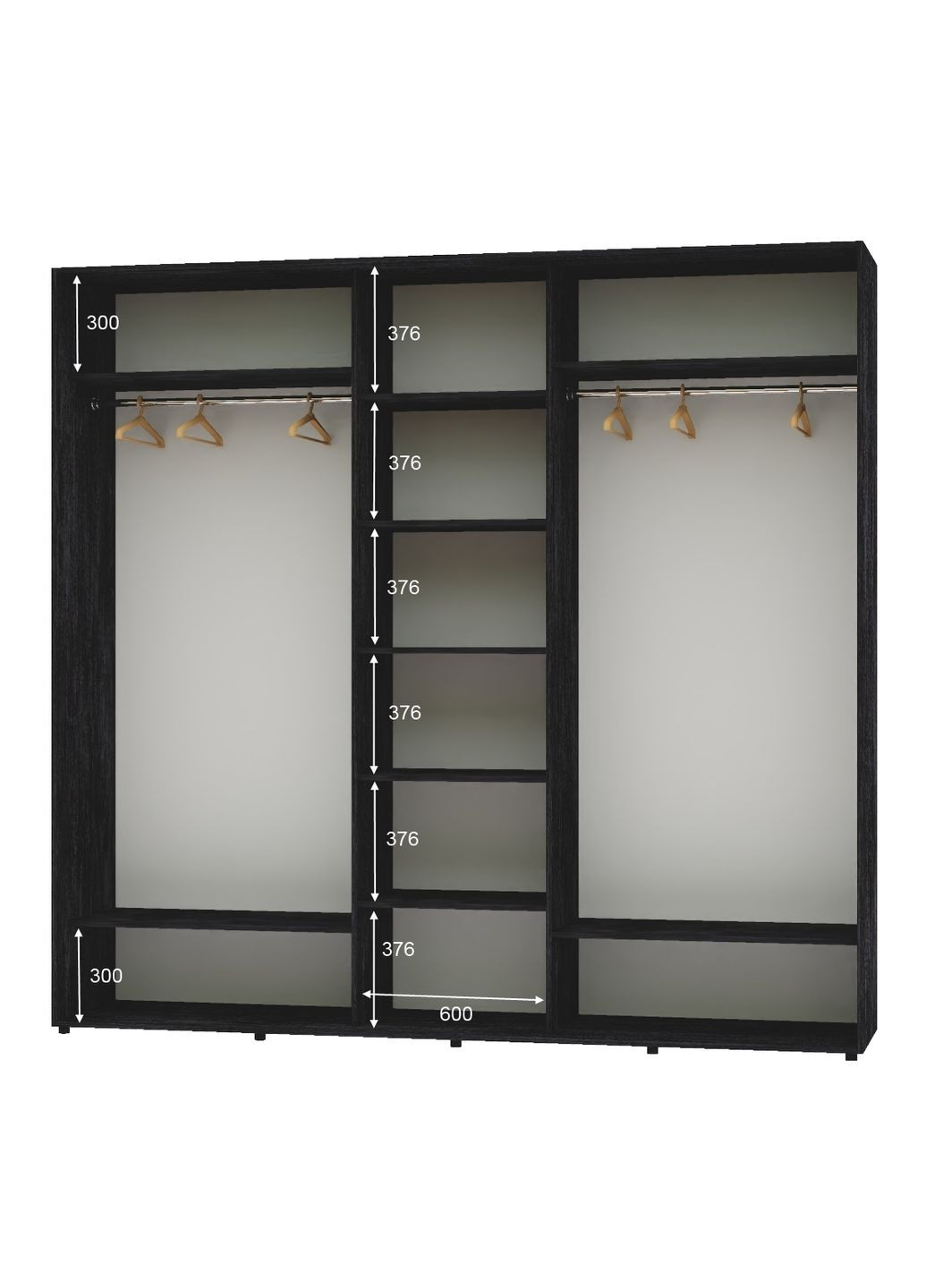 Шафа-купе тридверна 250*60*240 Бетон темний 2 ДСП/Дзеркало з піскострумним малюнком ШК-04 Алекса (360478813)