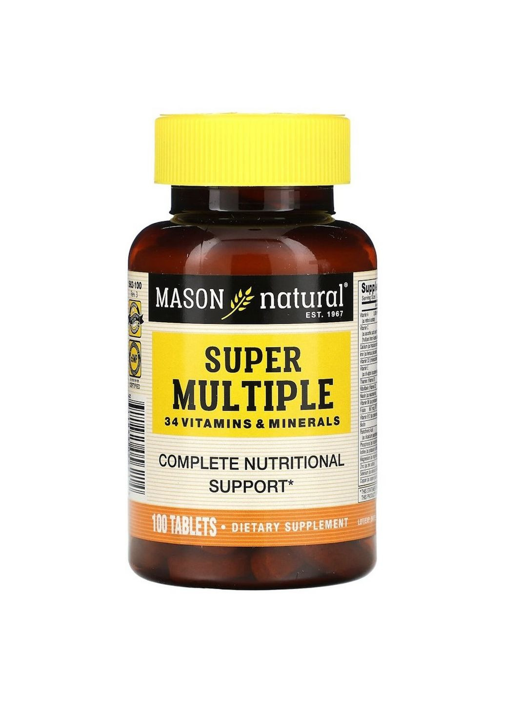 Витамины и минералы Super Multiple, 100 таблеток Mason Natural (293419176)