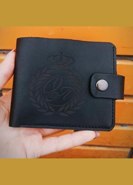 Шкіряний гаманець з іменним гравіюванням в короні унісекс, чорний, 11*9 см No Brand (334702067)