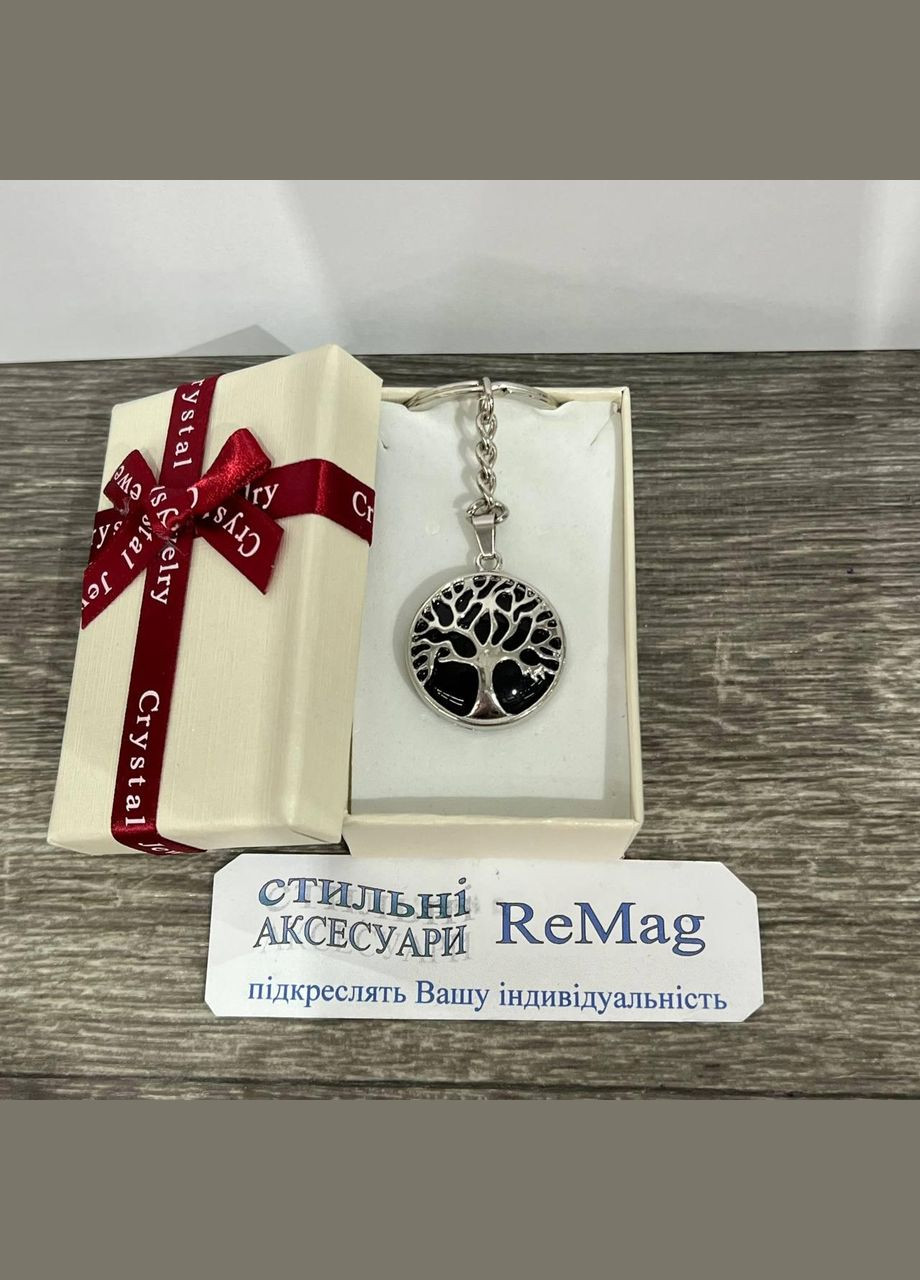 Подвеска с натуральным камнем Черный Агат в оправе "Древо Жизни" - кулон на брелке в подарочной коробочке Овен (326807791)