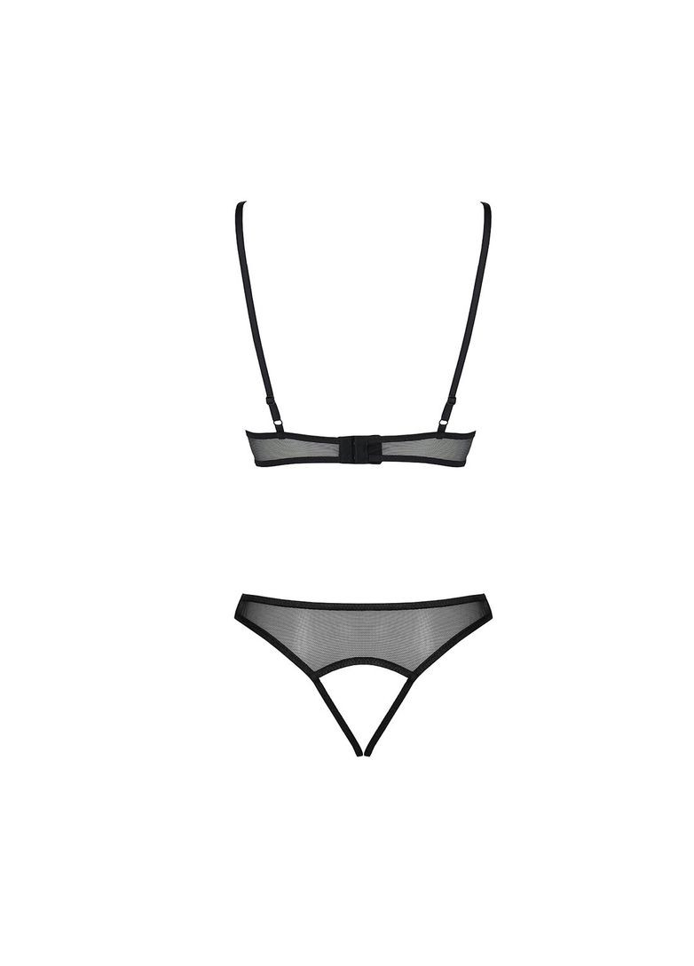 Комбінований демісезонний комплект: бралет з ажурним ліфом та відкритими трусиками christa set with open bra black l/ pass, l/xl Passion