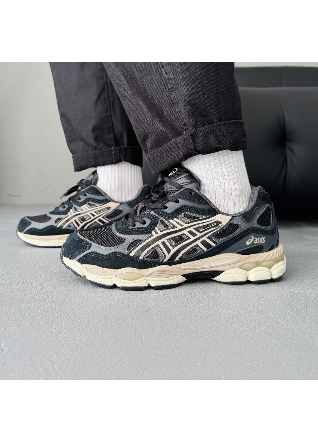 Чорні Осінні кросівки чоловічі і жіночі asics gel-nyc black beige | асікс гель-нюк чорні No Brand
