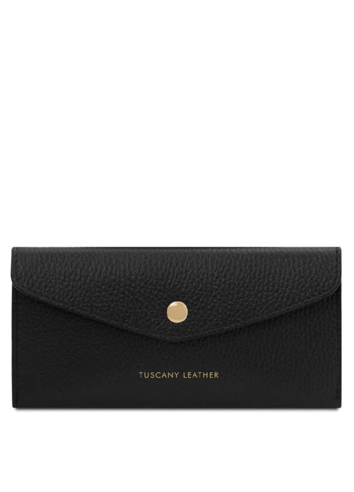 Женская кожаная сумка-конверт Leather черная сумка для документов и кредиток стильная сумка на кнопке. Tuscany Leather (383273212)