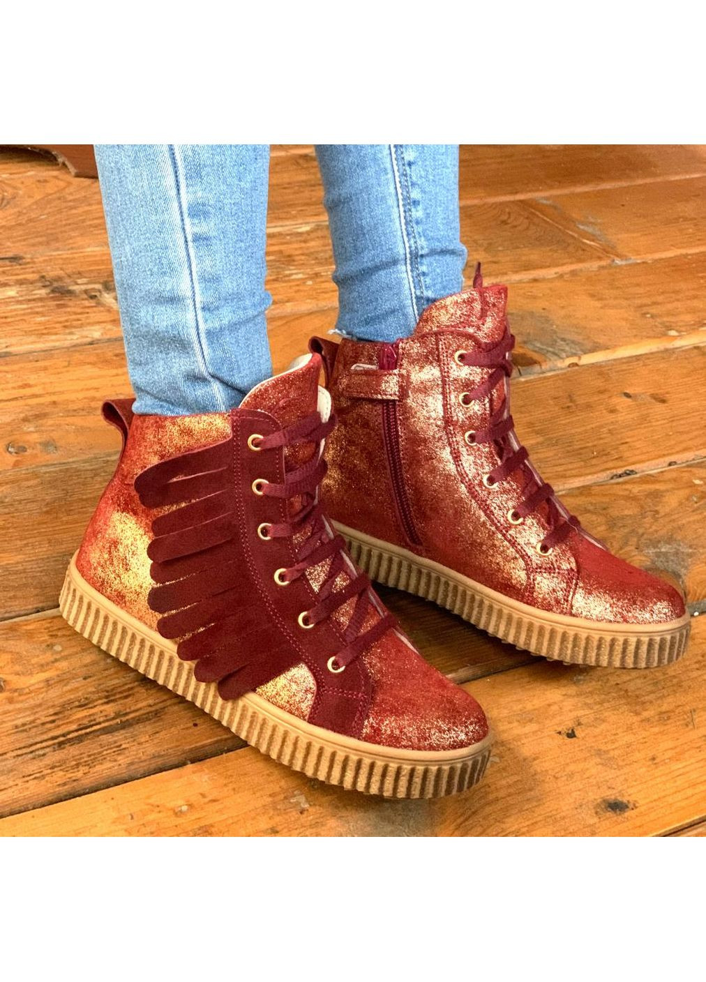 Цветные ботинки осенние 2484 для девочек бордово-золотистые, нубук. размер 32 Topitop