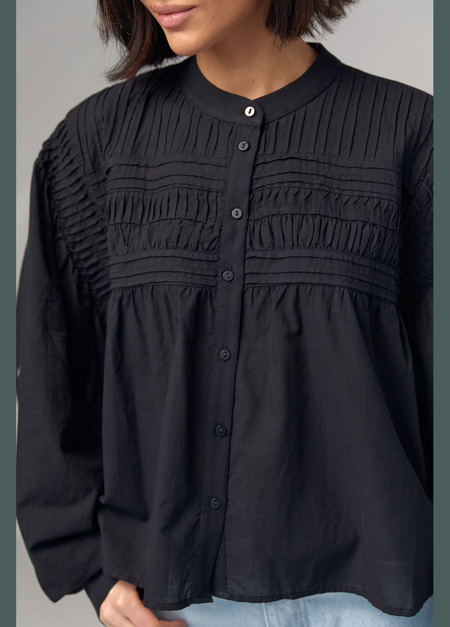 Чорна бавовняна блузка на ґудзиках розширеного фасону Lurex