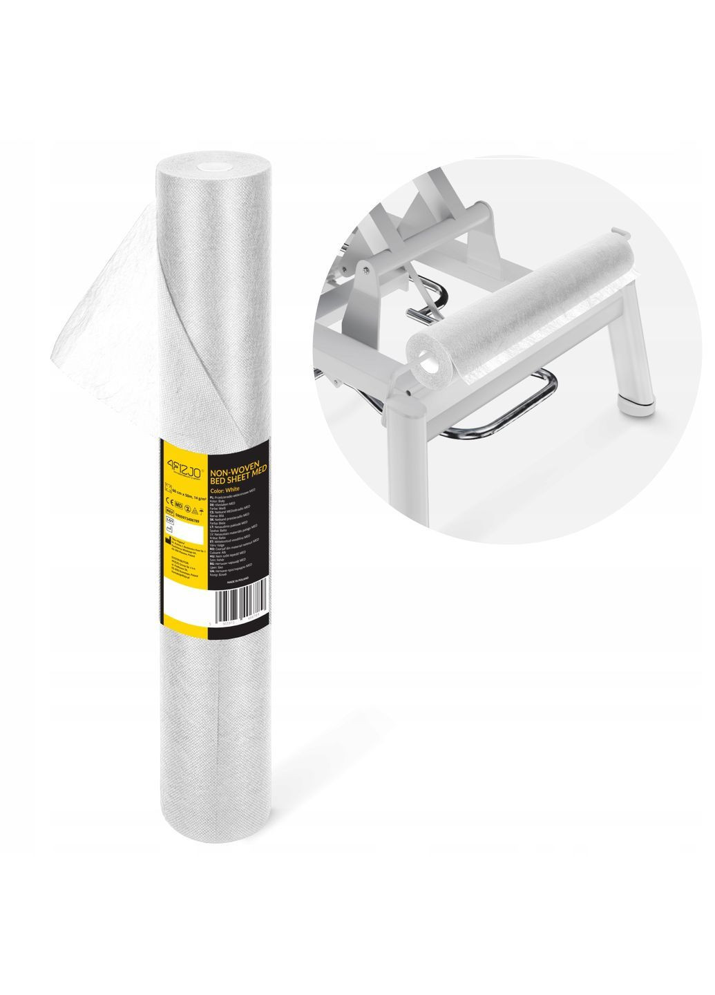 Простирадло одноразове 50 м x 70 см в рулоні 14 г/м² White (P-5905973406796) 4FIZJO (372925215)