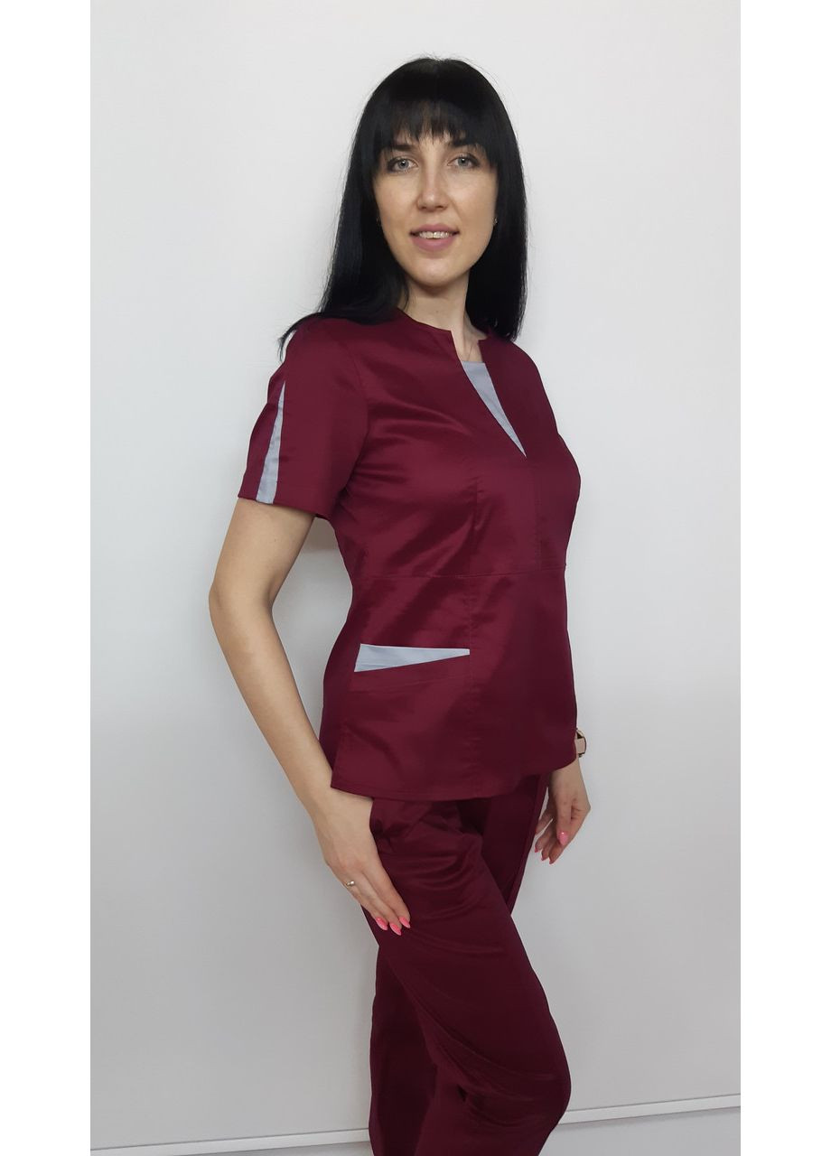 Костюм жіночий медичний Оскар стрейч-котон штани укорочені 42, Синій із кремовим оздобленням No Brand (361360491)