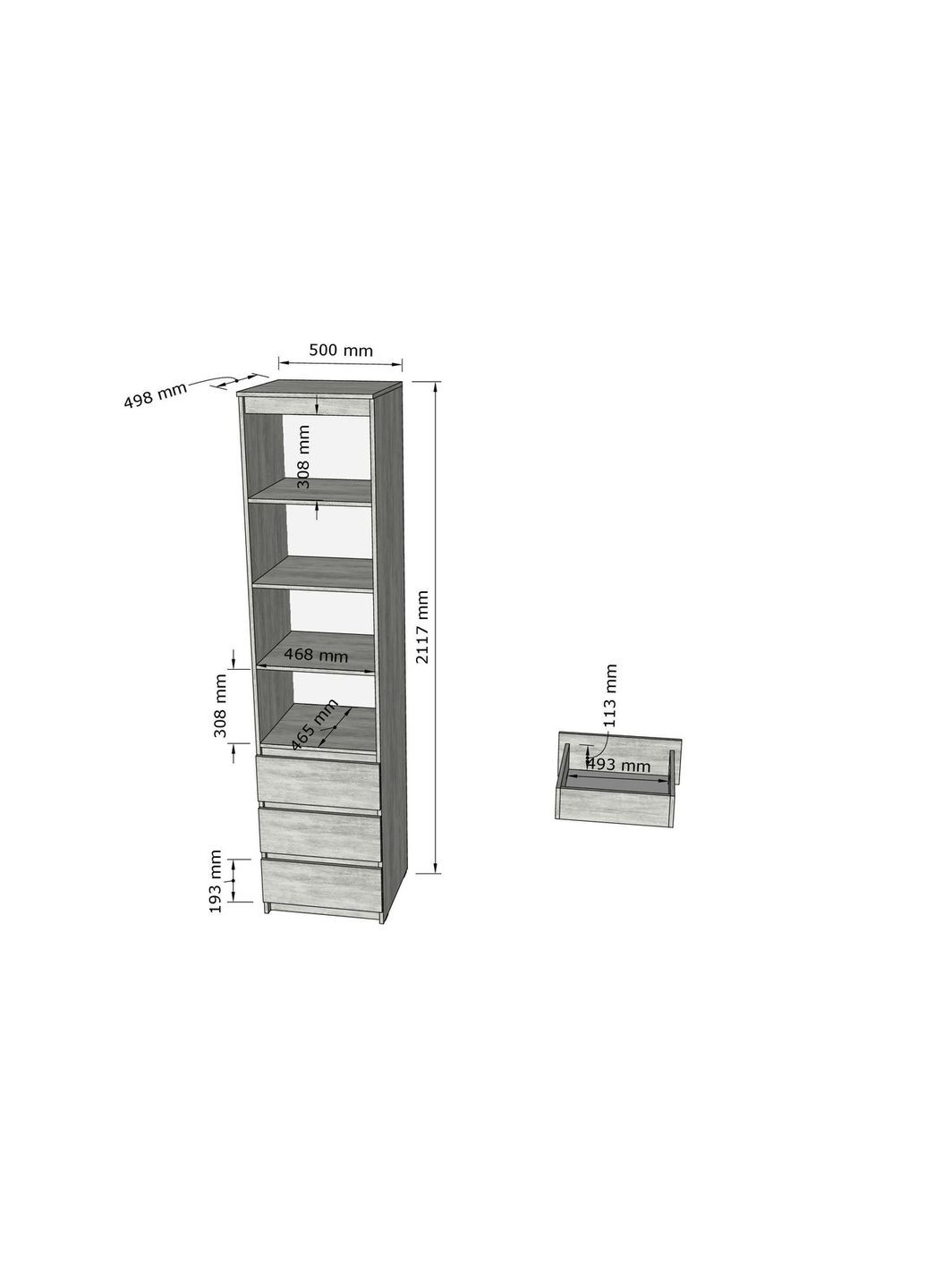 Пенал открытый с шухлядами T-219 Ш500/В2117/Г498 мм MORELI (313587421)