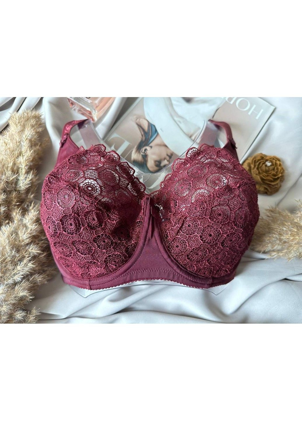 Бордовый мягкий бюстгальтер большого размера на чашку g бордовый Finikin