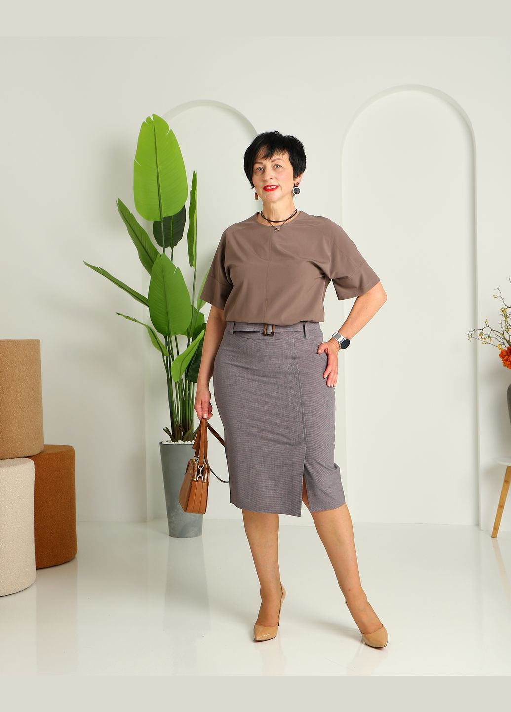 Серая офисная классическая юбка карандаш 432бб1 серо-красная No Brand карандаш