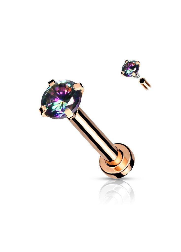 Серьга лабрет из стали LSI037T-18083-RDVM для пирсинга губ, носа, уха (Цвет камня: Сиреневый, 8мм) Spikes (333342236)