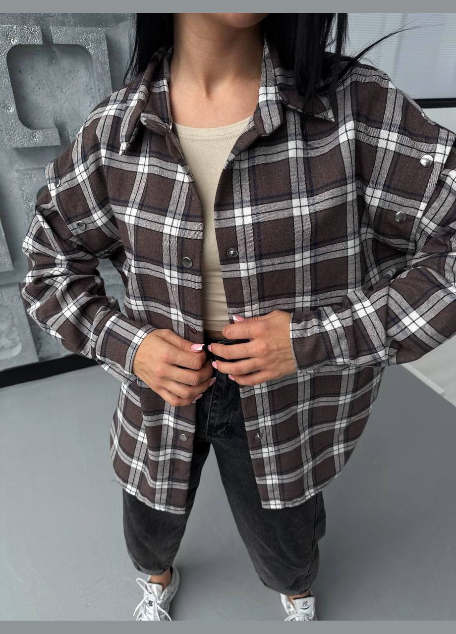 Коричневая повседневный рубашка в клетку Україна с длинным рукавом