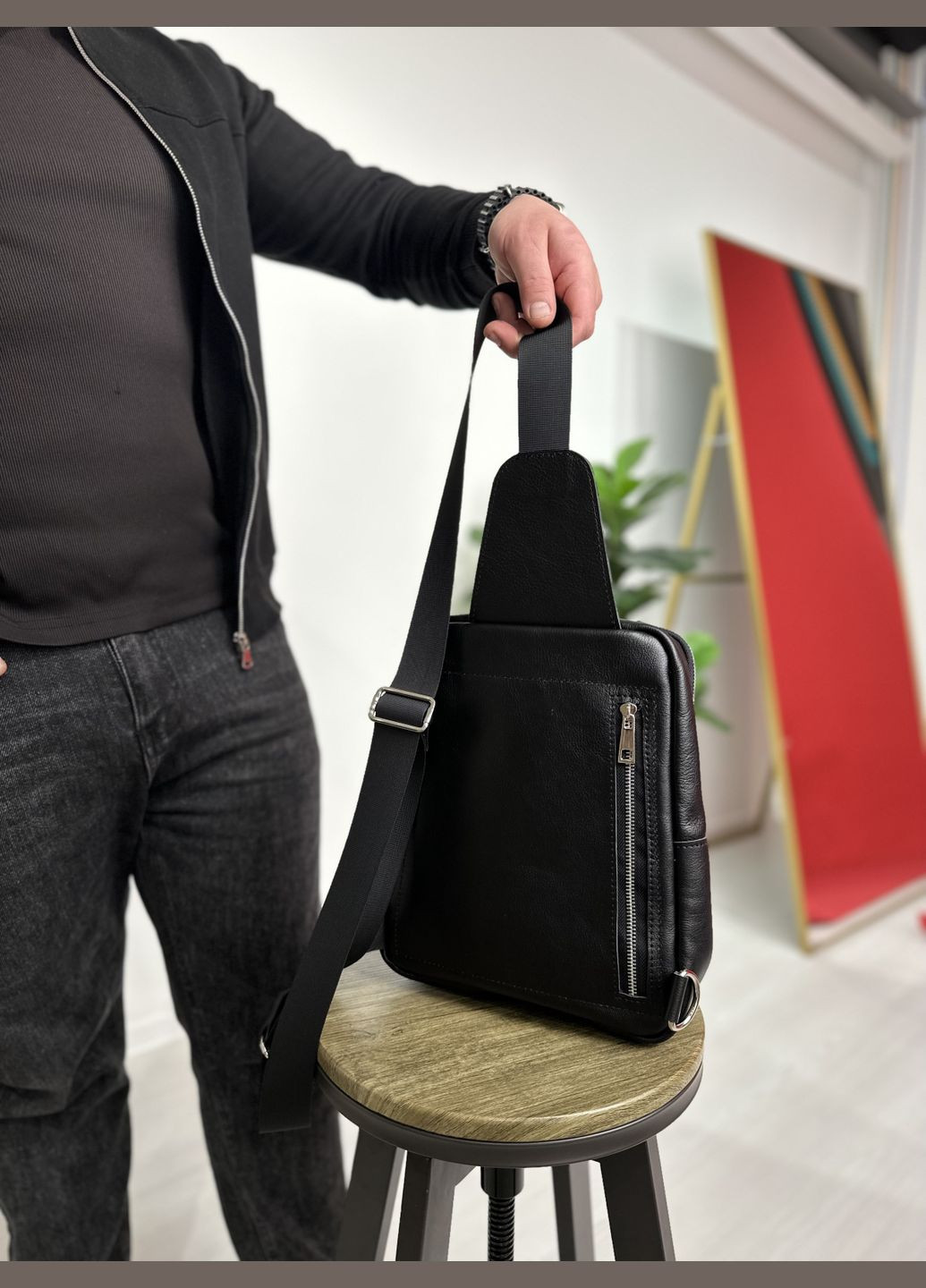 Шкіряна сумка Слінг 2 Чорний Флотар Dekey (351898875)