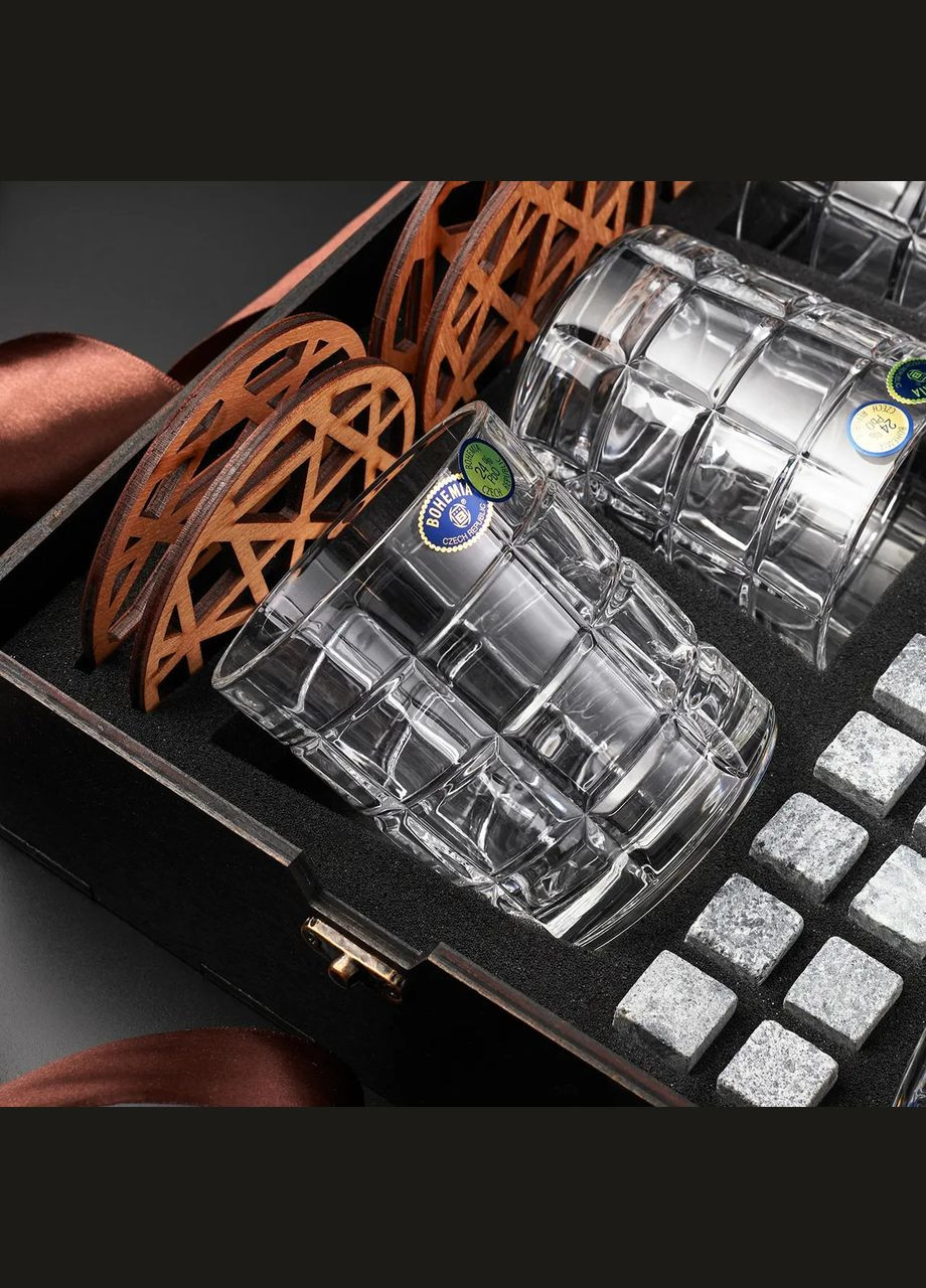 Набор для виски с гравировкой и шестью бокалами Bohemia Timesquare 320 мл Handmade WS607 (345646779)
