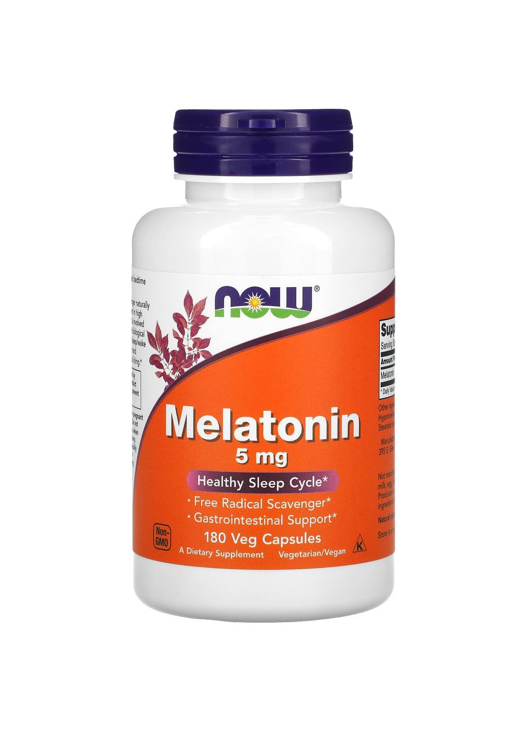 Мелатонин, Melatonin,, 5 мг, 180 вегетарианских капсул Now Foods (351384354)