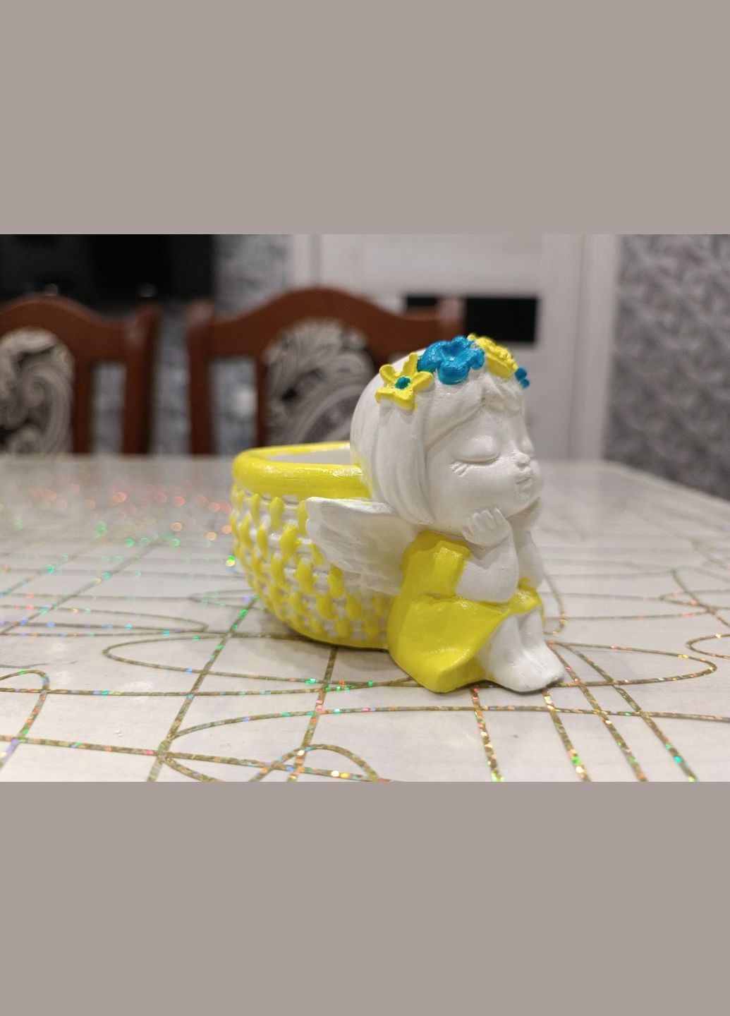 Кашпо ангел из гипса желто-голубой ручная работа Handmade (314696274)