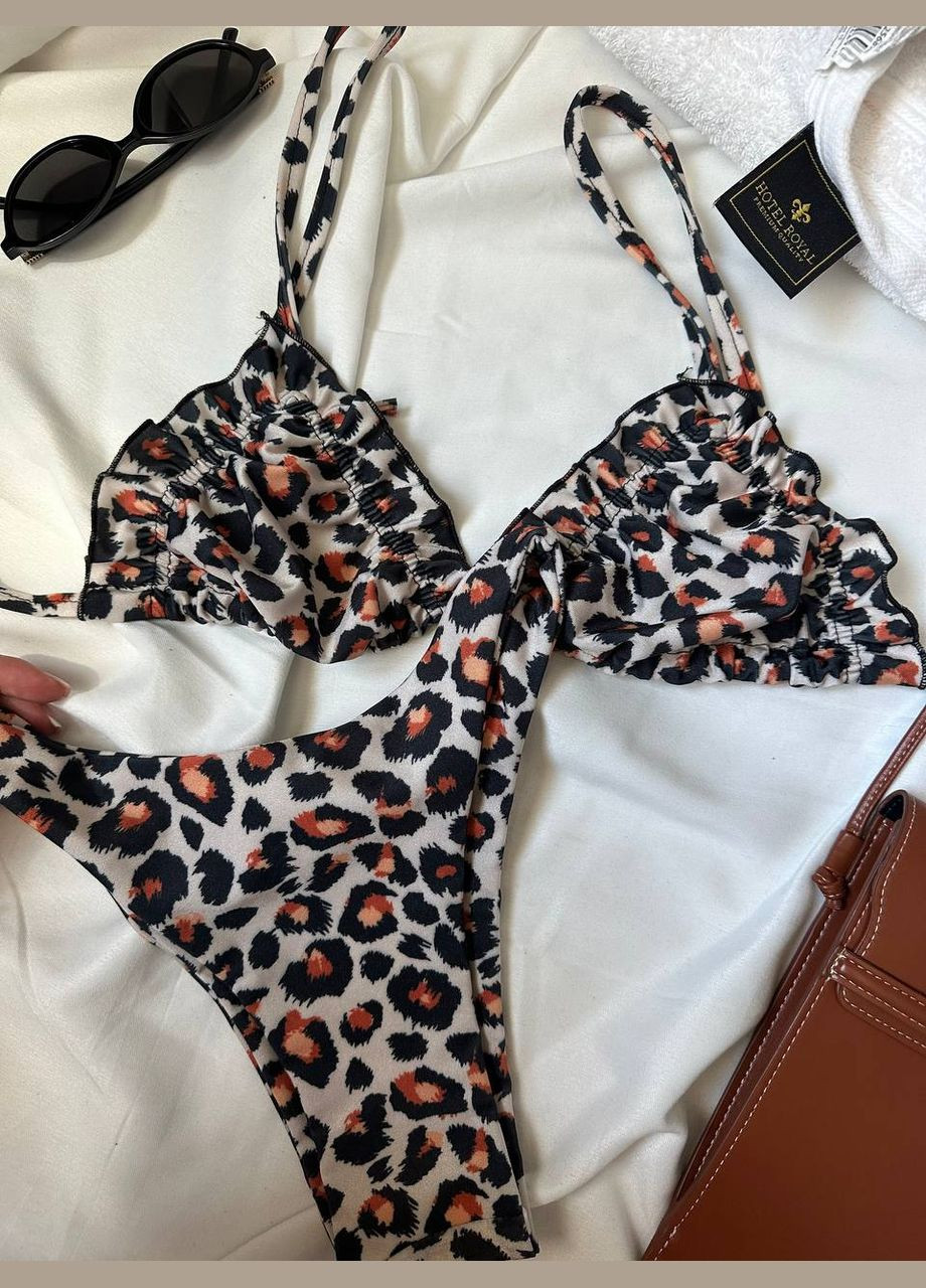 Коричневий літній стильний купальник в леопардовому принті бікіні Adelante