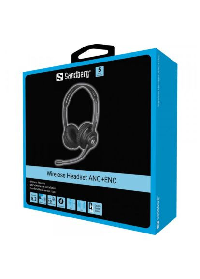 Навушники (126-44) Sandberg Wireless Headset ANC+ENC Bluetooth Black (366502374)