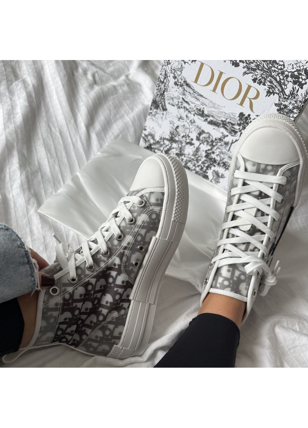 Кроссовки женские Dior B23 High Top Sneakers Grey White | Диор В23 белые No Brand белые демисезоны (366742229)