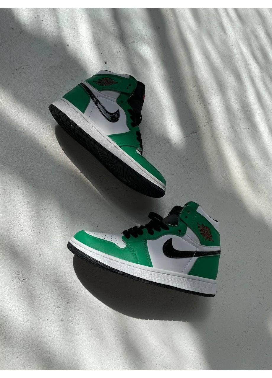Серые демисезонные кроссовки мужские nike air jordan 1 retro high green white black найк аир джордан No Brand