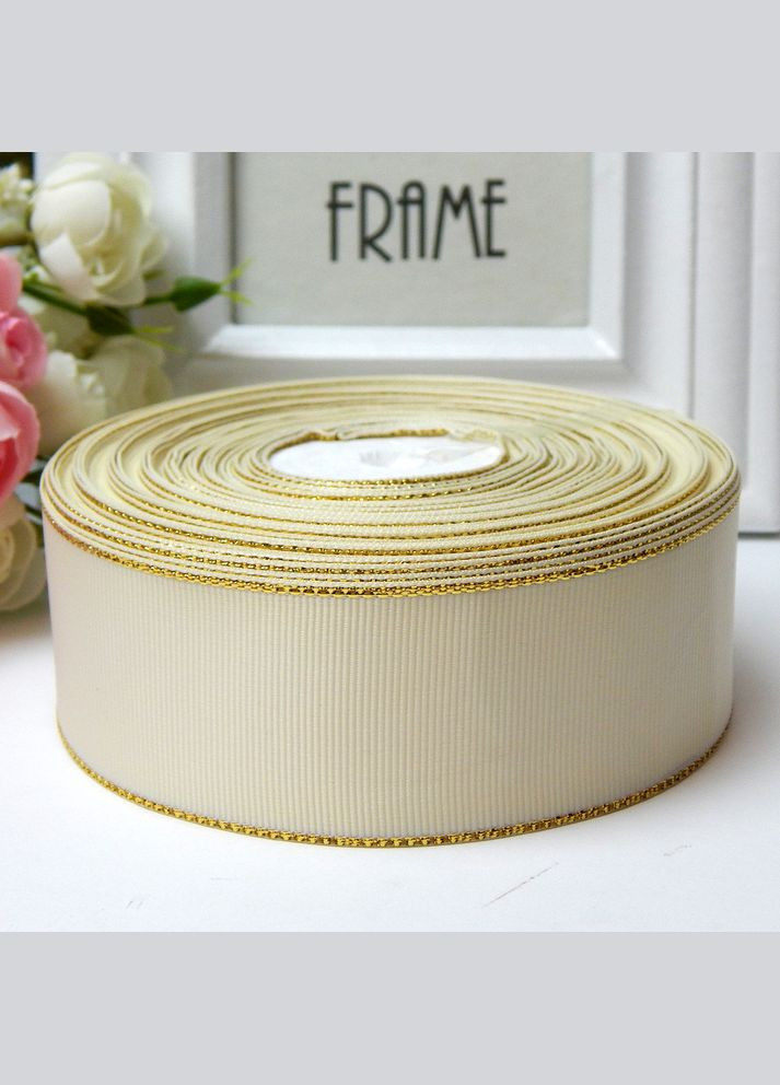 Стрічка репсова з золотим люрексом, 4 см, крем No Brand (340483860)