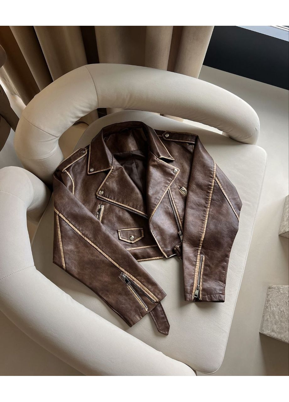 Коричнева демісезонна куртка косуха еко шкіра на підкладці Україна