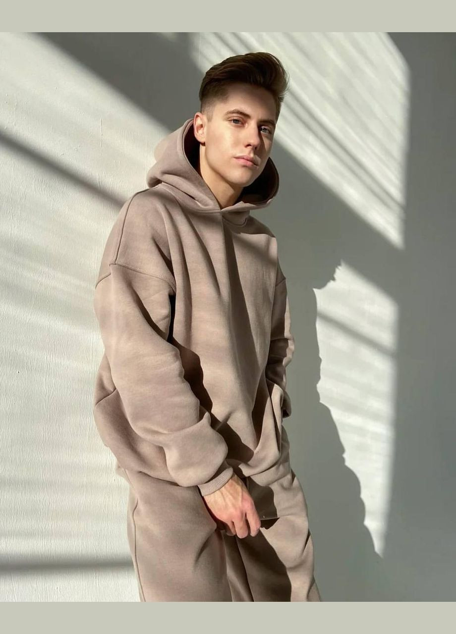 Спортивний теплий чоловічий костюм, однотонний трикотаж на флісі вільного крою oversize мокко No Brand (322301571)