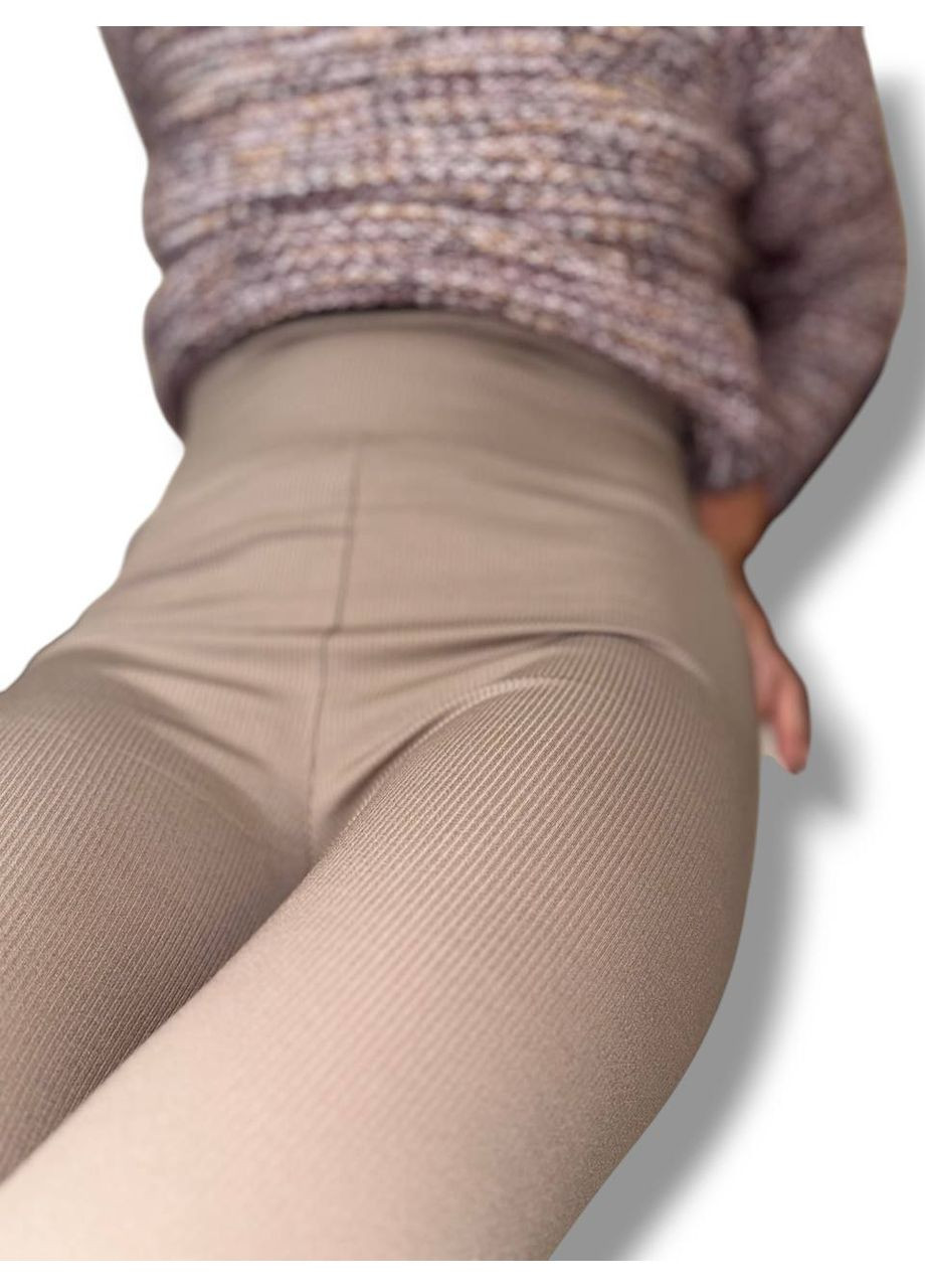 Женские лосины эластичные в рубчик с высоким широким поясом без утепления демисезон 99-101см черные No Brand (318450636)