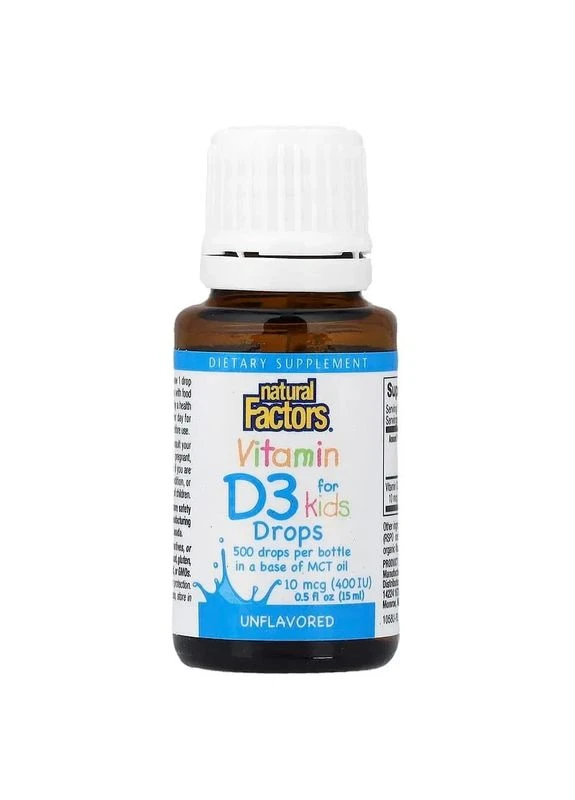 Вітамін D3 у краплях для дітей 400 МО Vitamin D3 Drops, без ароматизаторів, 15 мл Natural Factors (361114559)