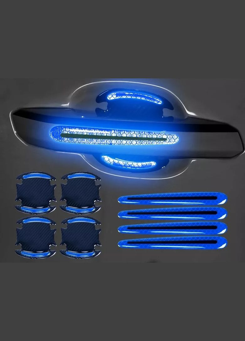 Наклейки світловідбиваючі на дверні ручки, + наклейки під дверні ручки, захист від подряпин. сині No Brand (362345687)