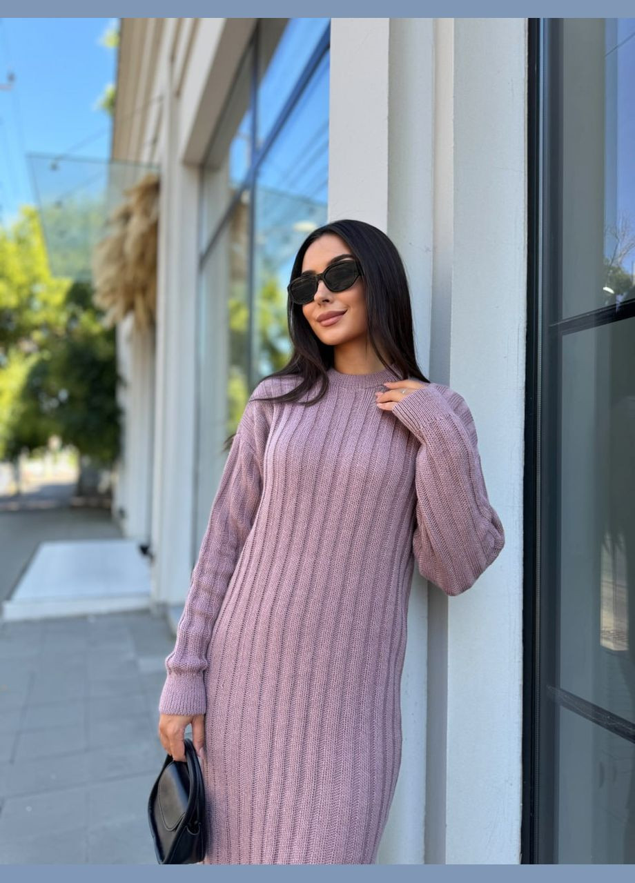 Пудрова в'язана напіввовняна сукня пудрового кольору 29965 сукня светр No Brand однотонна