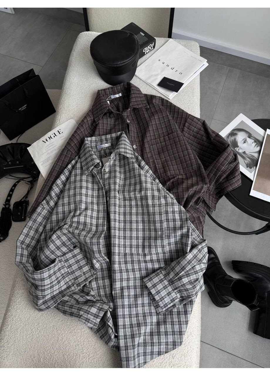 Серая спортивная, повседневный, кэжуал рубашка однотонная No Brand с длинным рукавом