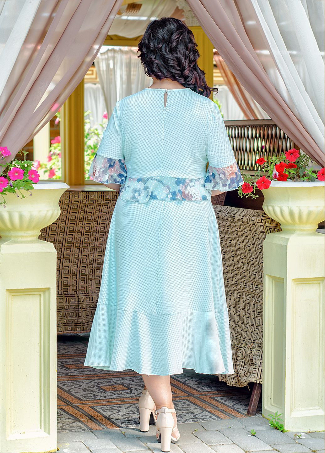Бирюзовое повседневный, праздничный платье Zemal в горошек