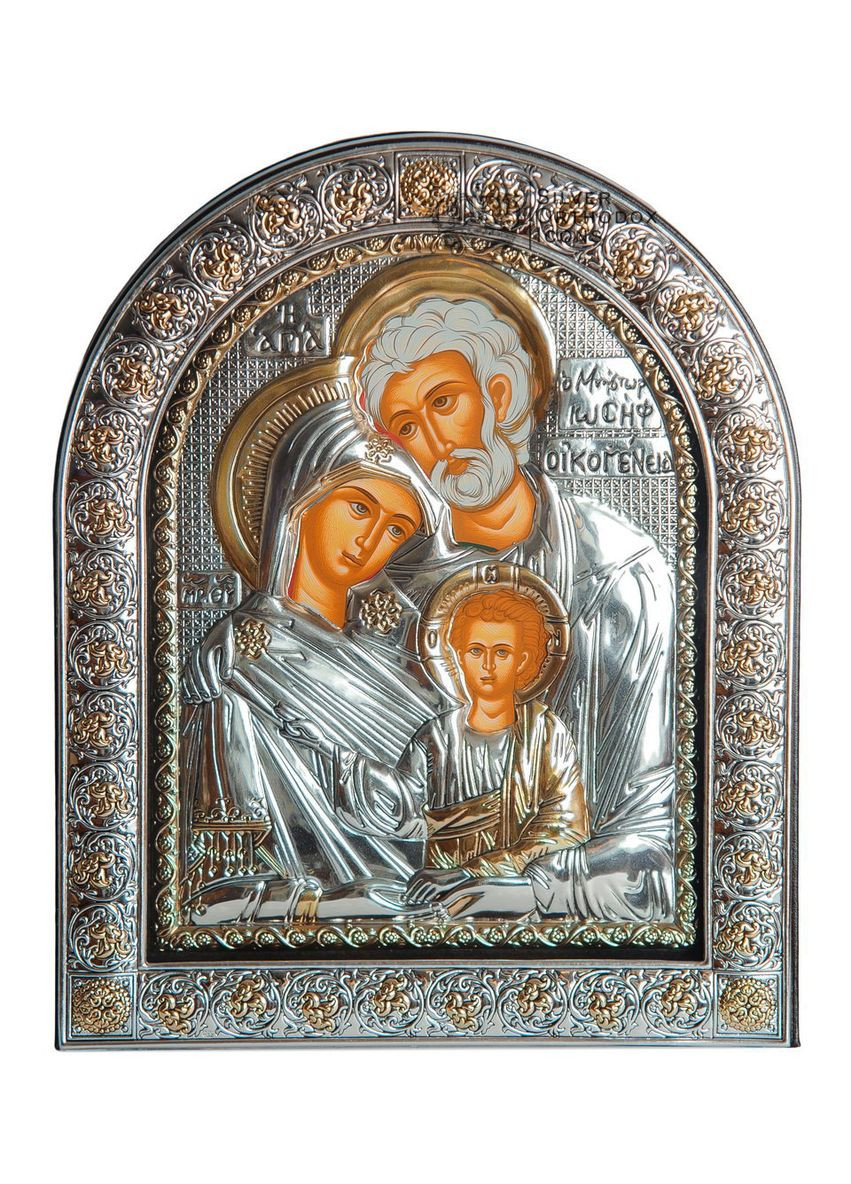 Серебряная Икона Святая Семья 21х26см в арочном киоте под стеклом Silver Axion (266266146)