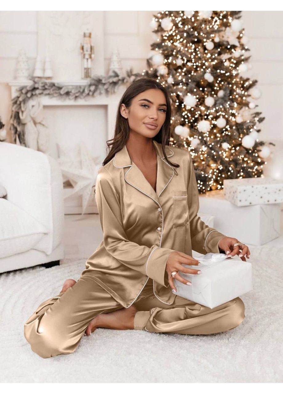 Бежевая шелковая женская пижама Osoblyva