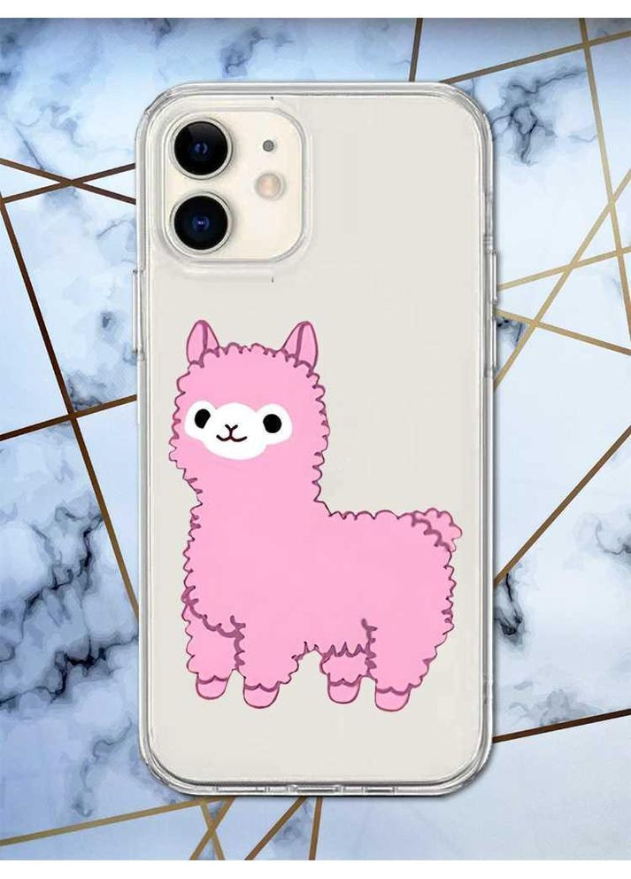 Прозорий чохол на iPhone 12 mini дизайн Лама рожева принт 100 Creative (359486906)