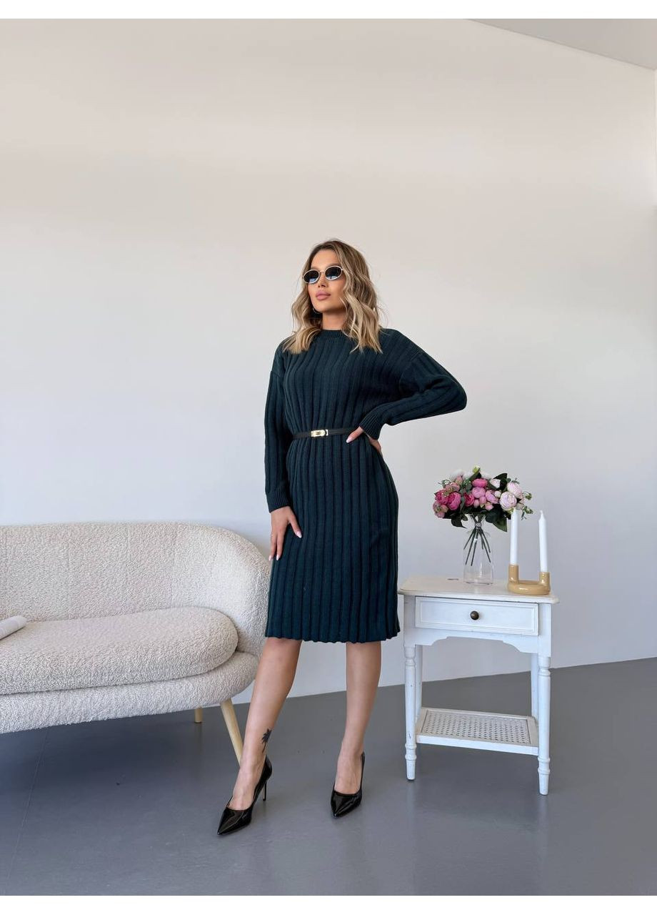 Черное женское теплое вязаное шерстяное платье интер вязкая резинка до колена черная You Best