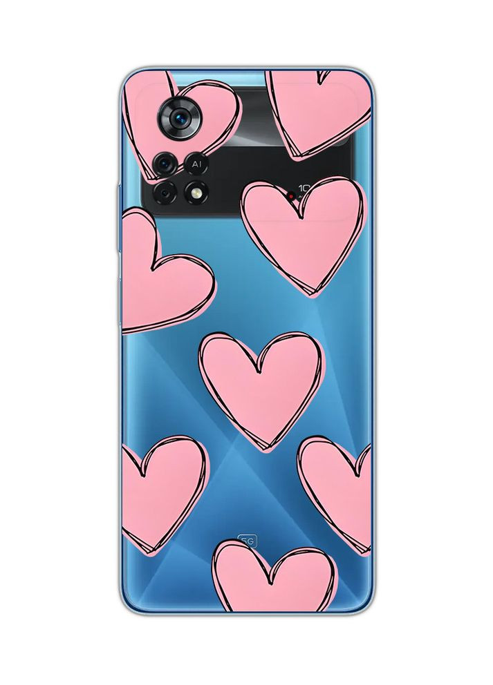 Прозрачный чехол на Xiaomi Poco X4 Pro Сердечка розовые (принт 78) Creative (359501021)