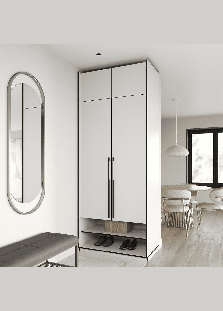 Шафа розпашна з трубою на 2 дверки з шухлядами та антресоллю R-0004 від Білий MORELI (335424843)