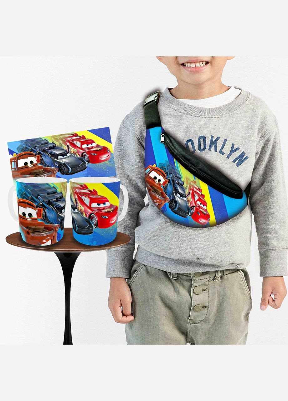 Набор: детская сумка-бананка+кружка Тачки Молния МакВин 32х15см, бананка для мальчика через плечо на подарок (0351) No Brand (319760357)