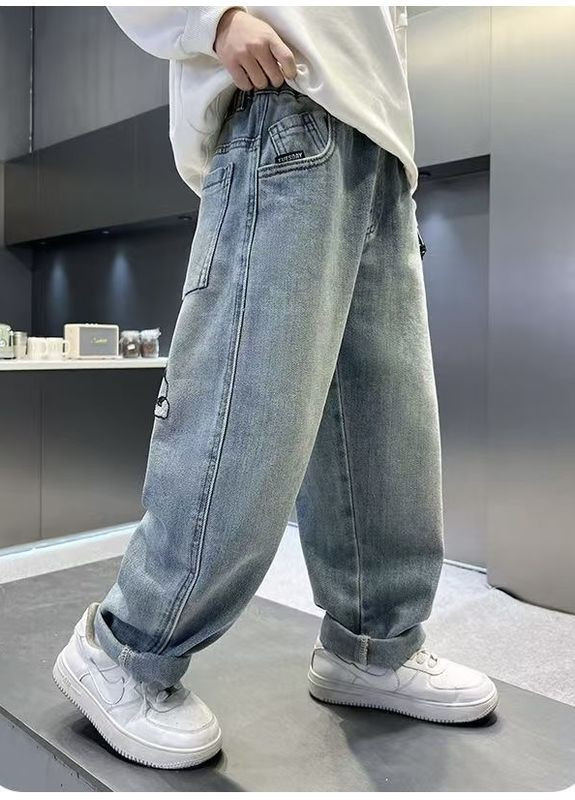 Голубые демисезонные свободные, прямые, палаццо джинсы штаны для мальчика BabyStyle